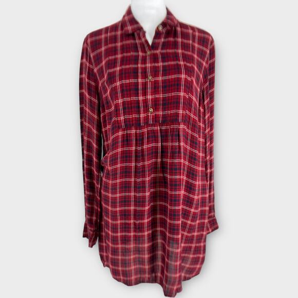 Abercrombie & Fitch Long Red Plaid Shirt Dress Pockets Button Down Small Y2K 90s - Picture 7 of 7